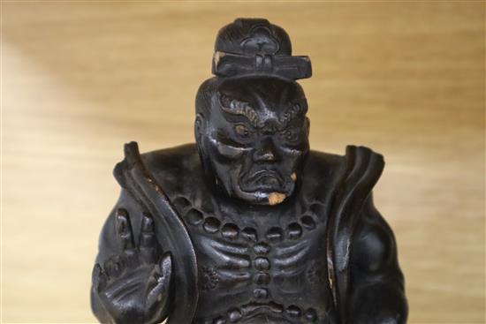 Two Japanese carved wood figures, Chinese and Japanese wood stands tallest 25cm